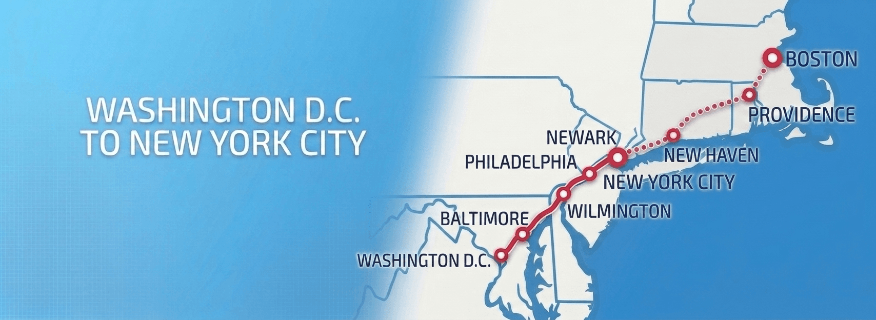 Map of the Northeast Corridor from Washington, D.C. to New York City and Boston